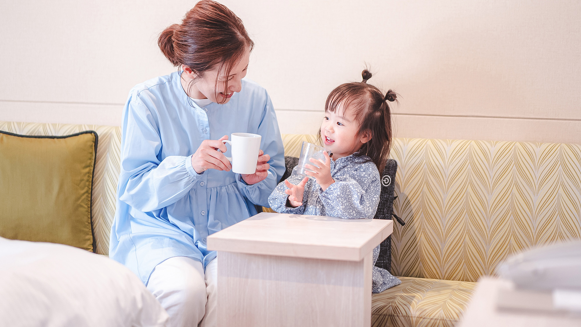 親子でウウェルカムドリンクでほっこり♪
