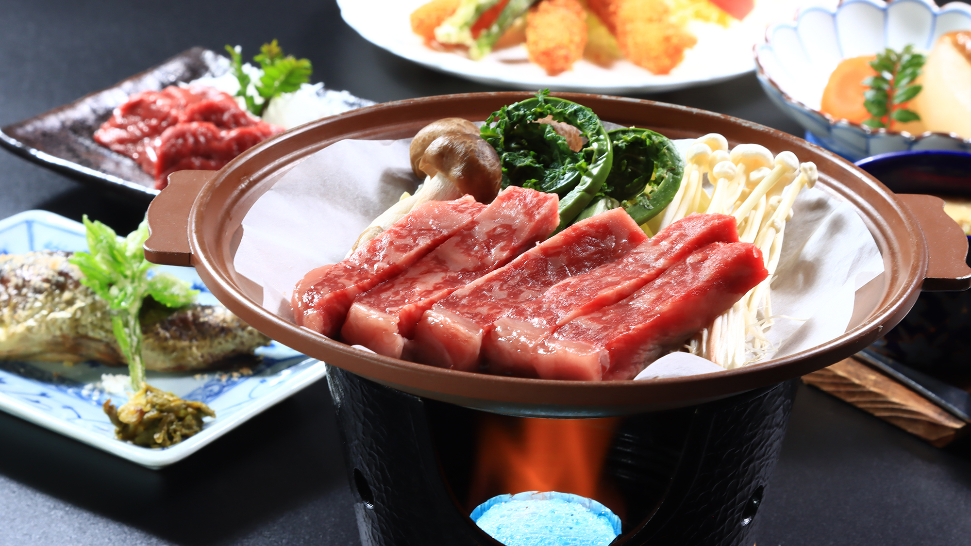 【夕食一例】グレードアッププラン。信州牛をご堪能下さい♪