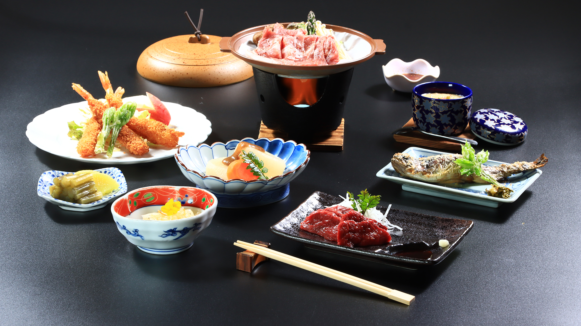 【夕食一例】スタンダードプラン。地元ブランド豚「みゆきポーク」陶板焼き♪