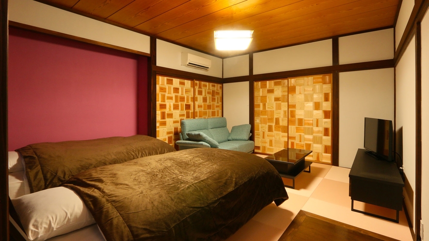 客室◆Quatre-キャトル-(No.4)約21平米+露天風呂・セミダブルベッド＆シングルベッド