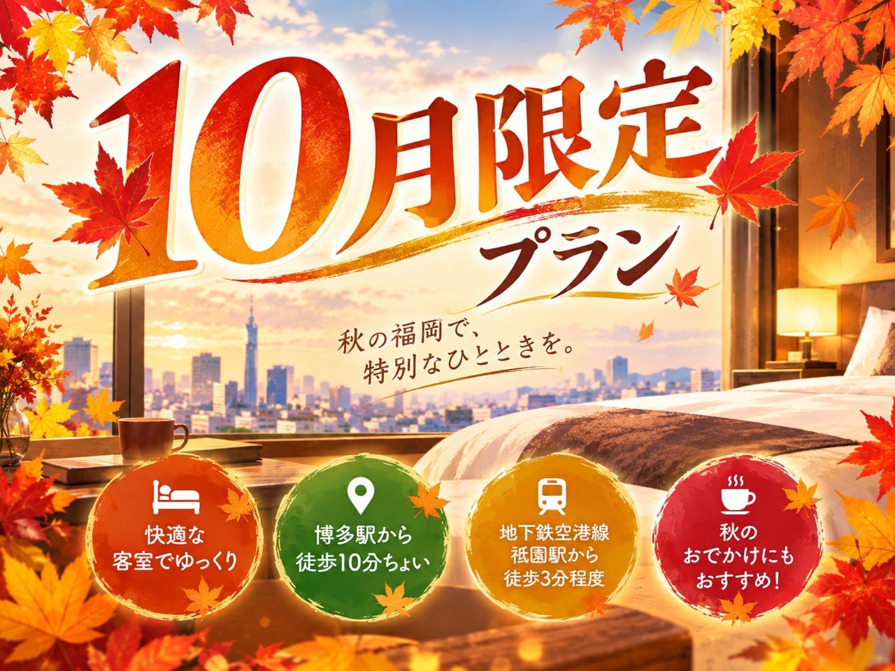 【10月限定プラン・朝食バイキング付】秋の博多を満喫♪チェックアウト11:00！
