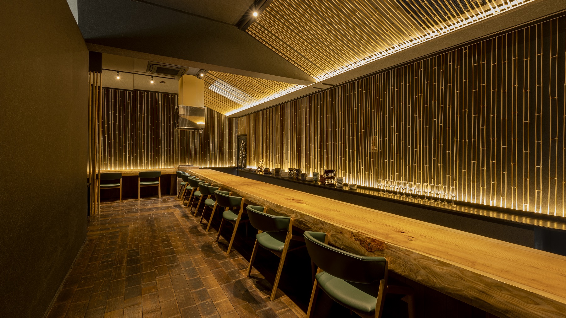 玉響のレストランは竹を基調とした作り
