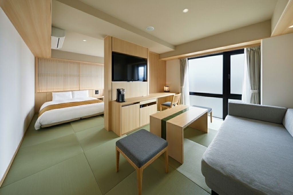 スイートルーム160cm幅のクイーンベッド2台と3名以上でご宿泊の場合はソファーベッド1台をご用意