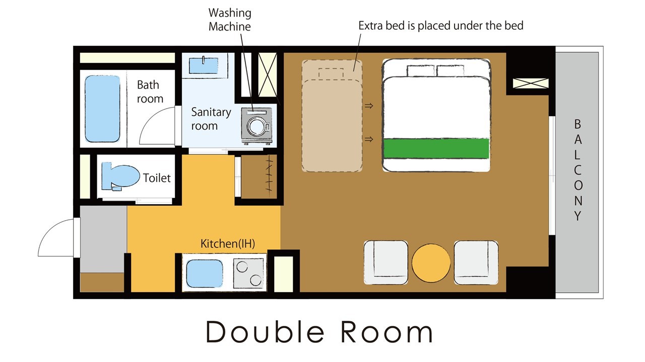 ダブルルームはダブルベッド1台のお部屋★ビジネスやカップルでの利用にピッタリなお部屋です♪