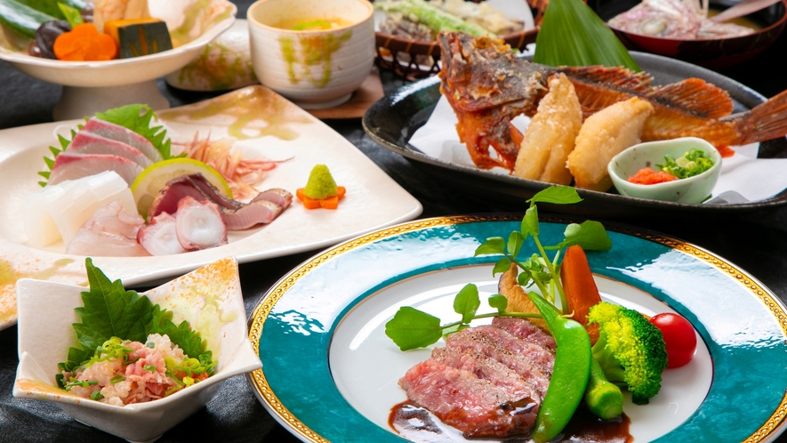 【ご夕食】五島牛ステーキと新鮮魚介　五島の旨みたっぷりプラン　一例