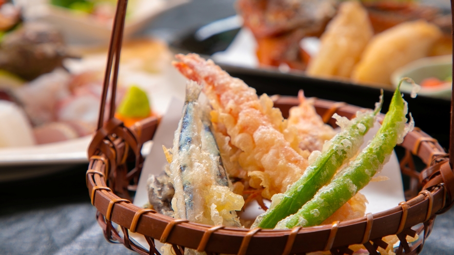 【夕食】車海老と野菜の天ぷら