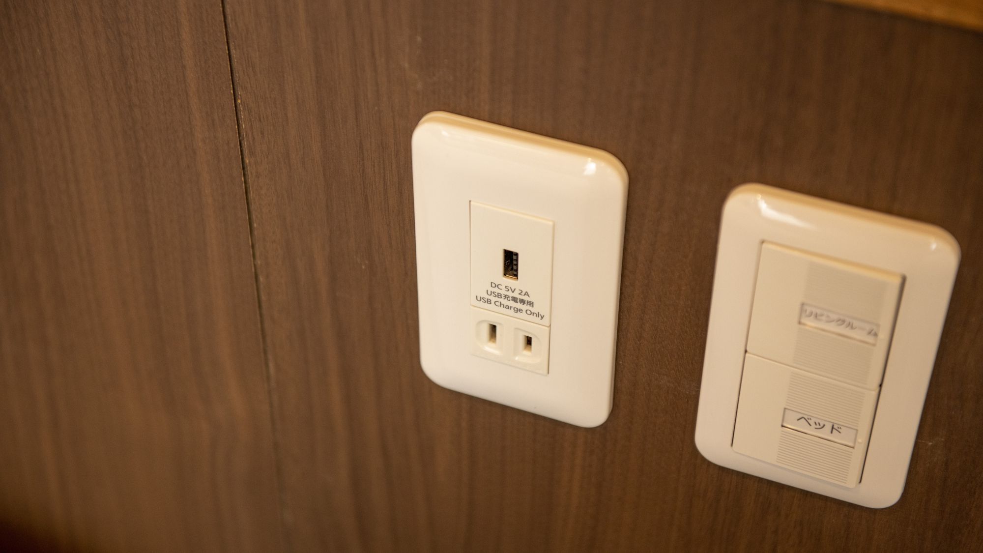 【客室】ベッドの横にはUSBとコンセントの差し込み口がございます。