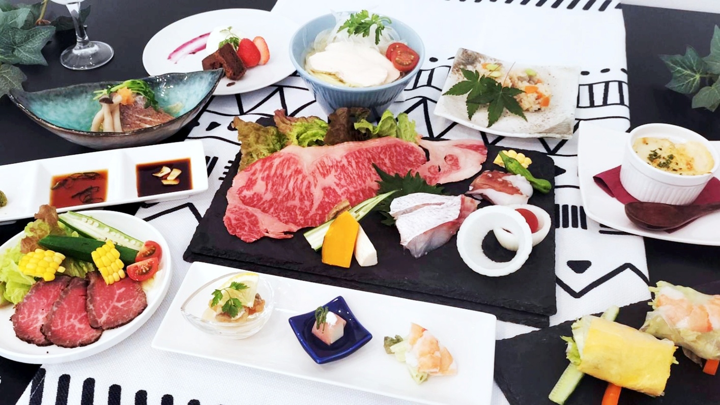 【夏季限定】ビブグルマン選出系列店の特産国産牛・淡路鶏・えびすもち豚〜シェフおまかせ和洋創作コース