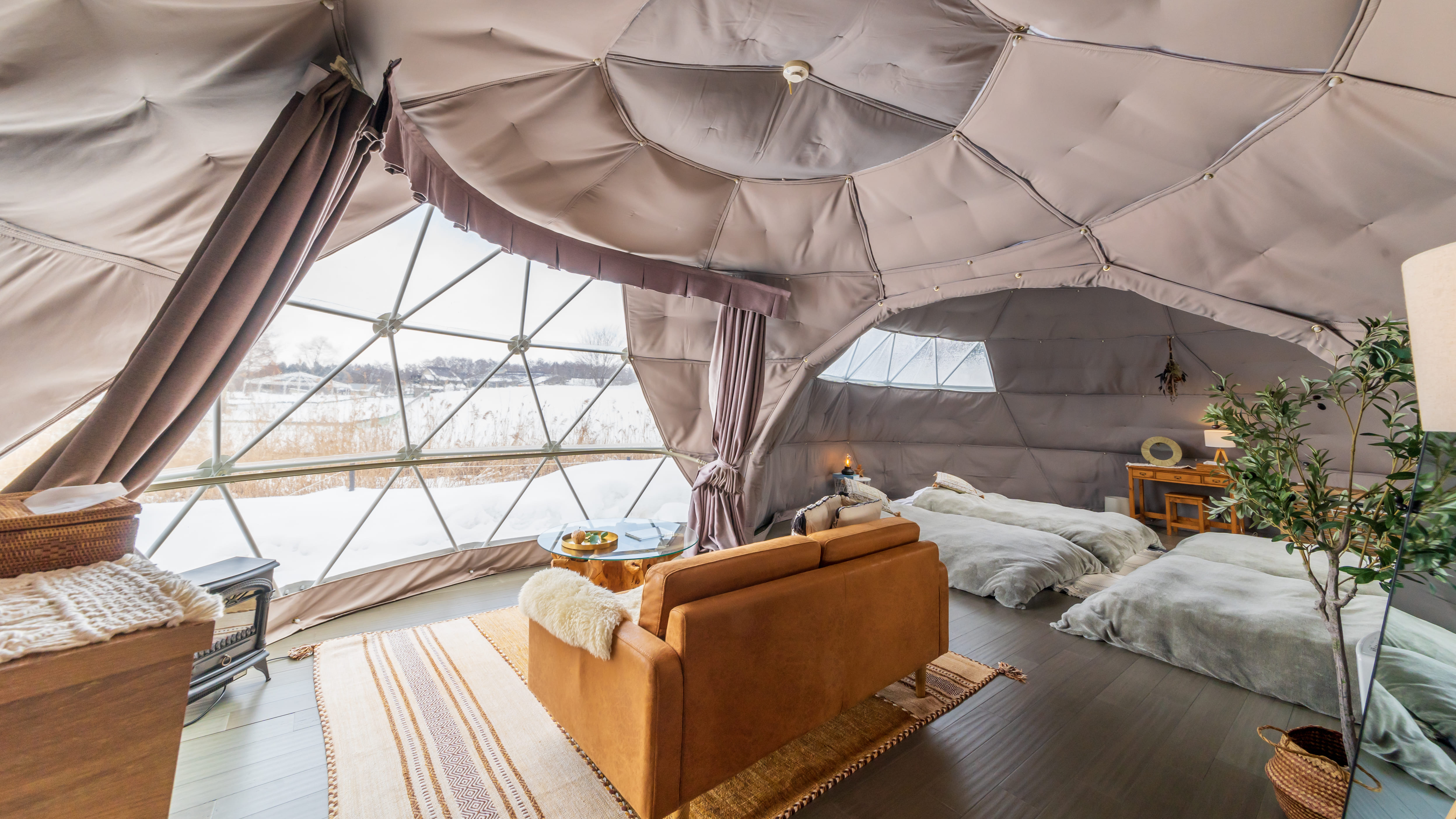 アースカラーやナチュラルテイストで彩った内装（ツインドーム）