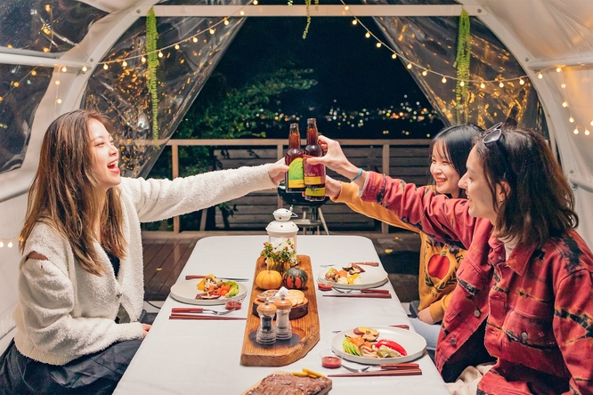 【直前割！限定15％OFF】★飲み放題・1泊2食★サーロインステーキと豊後牛を楽しむグランピング！