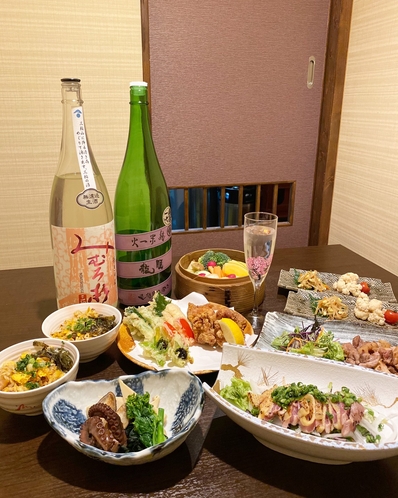 しゅん坊　やすらぎコース　 奈良の地鶏や、地酒、旬の野菜にこだわった豪華夕食コース