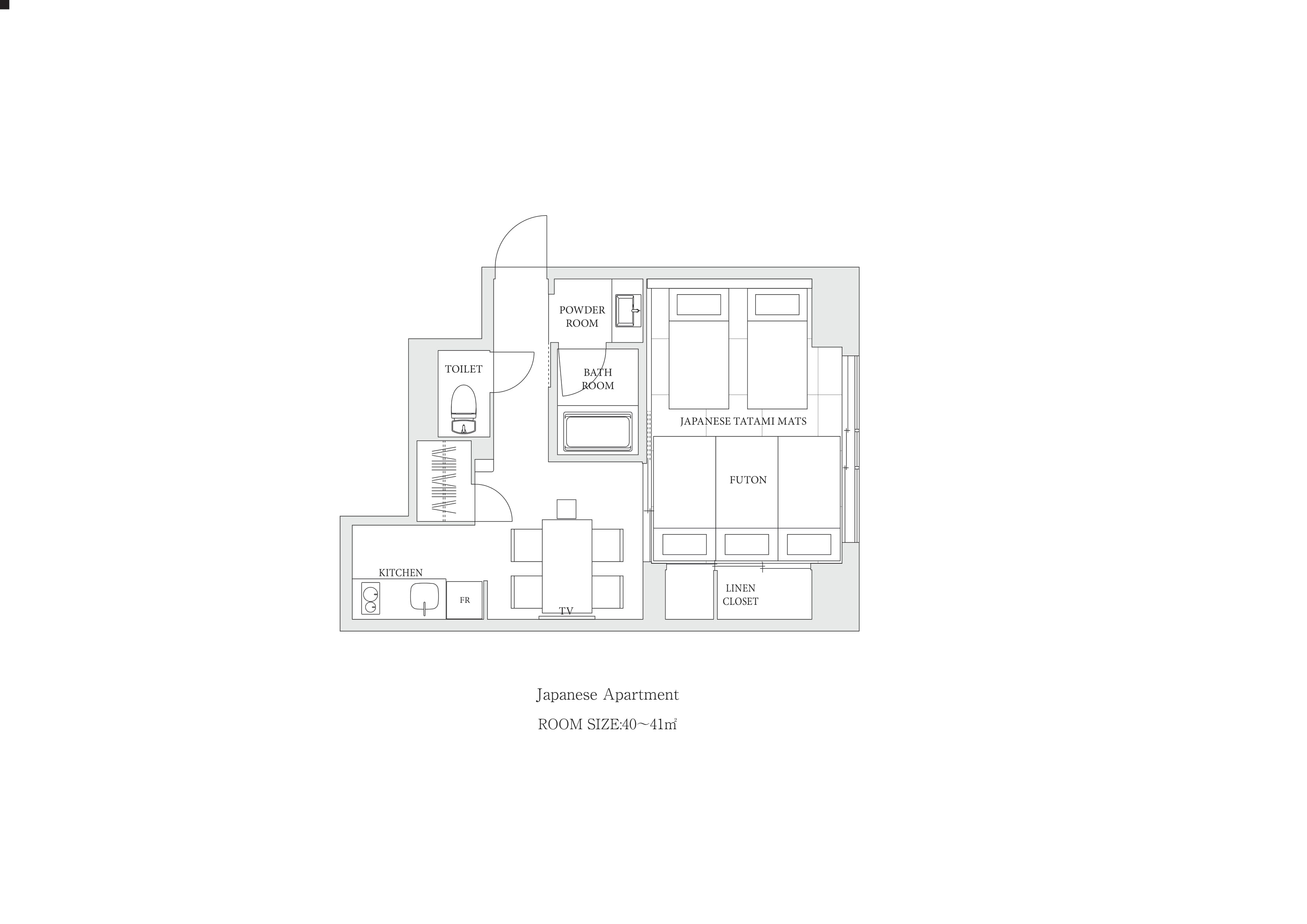 ◉1ベッドルームジャパニーズアパートメント 5人用の間取り図