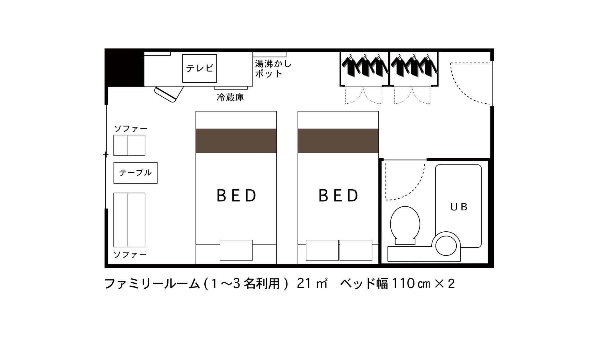 ツインルーム3名（ファミリーツイン140cm+110cmベッド）