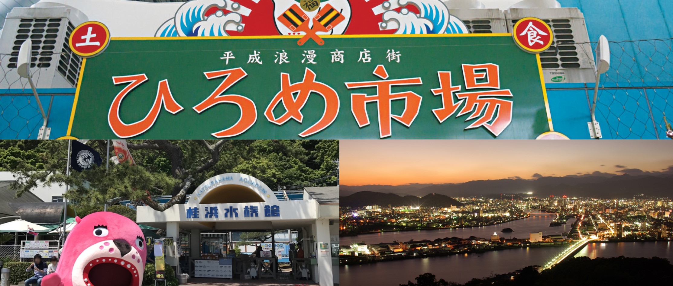 観光名所2(ひろめ市場、桂浜水族館、五台山夜景)