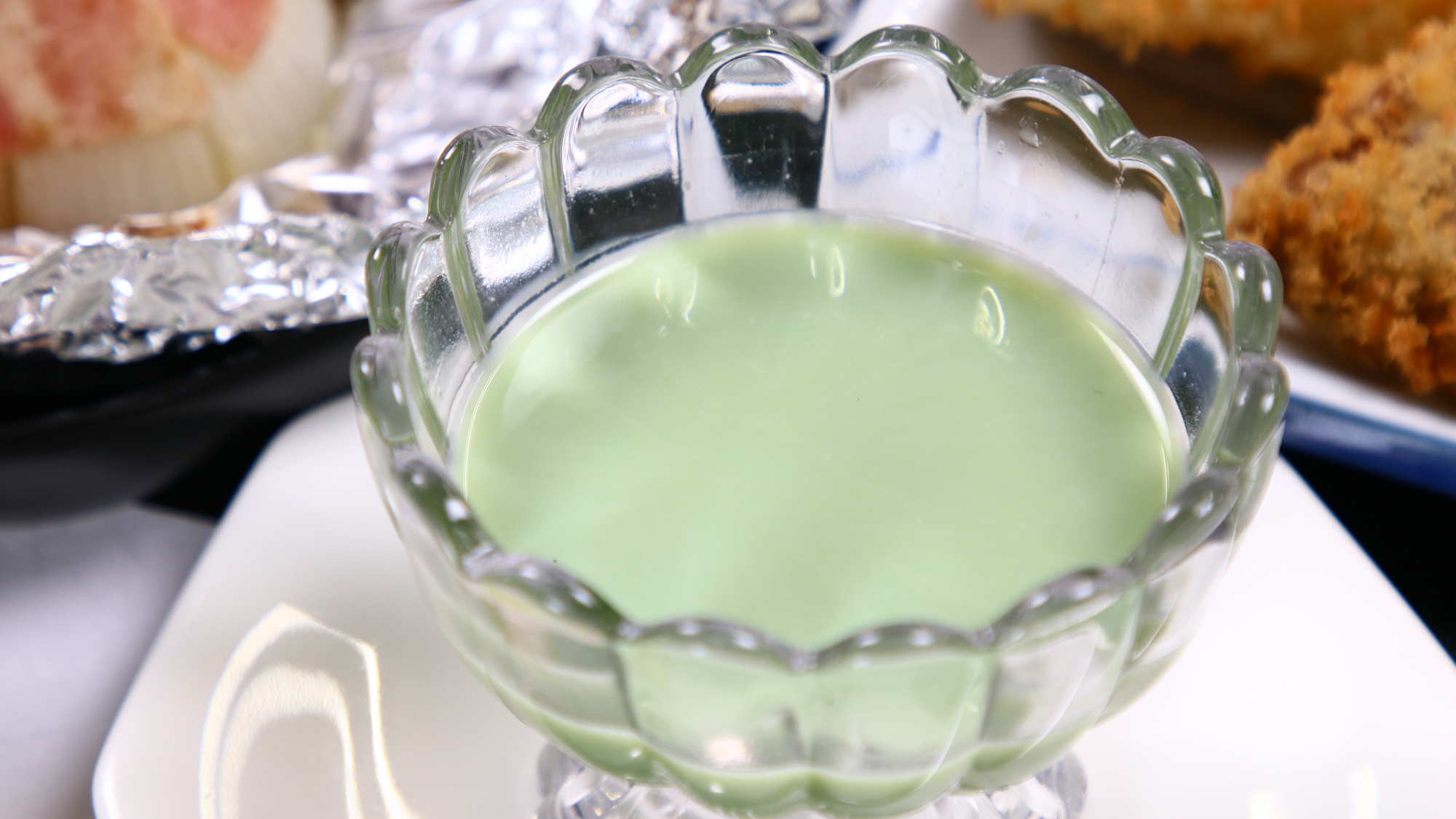 【夕食一例】お茶のババロアなどのデザートも手づくりです*