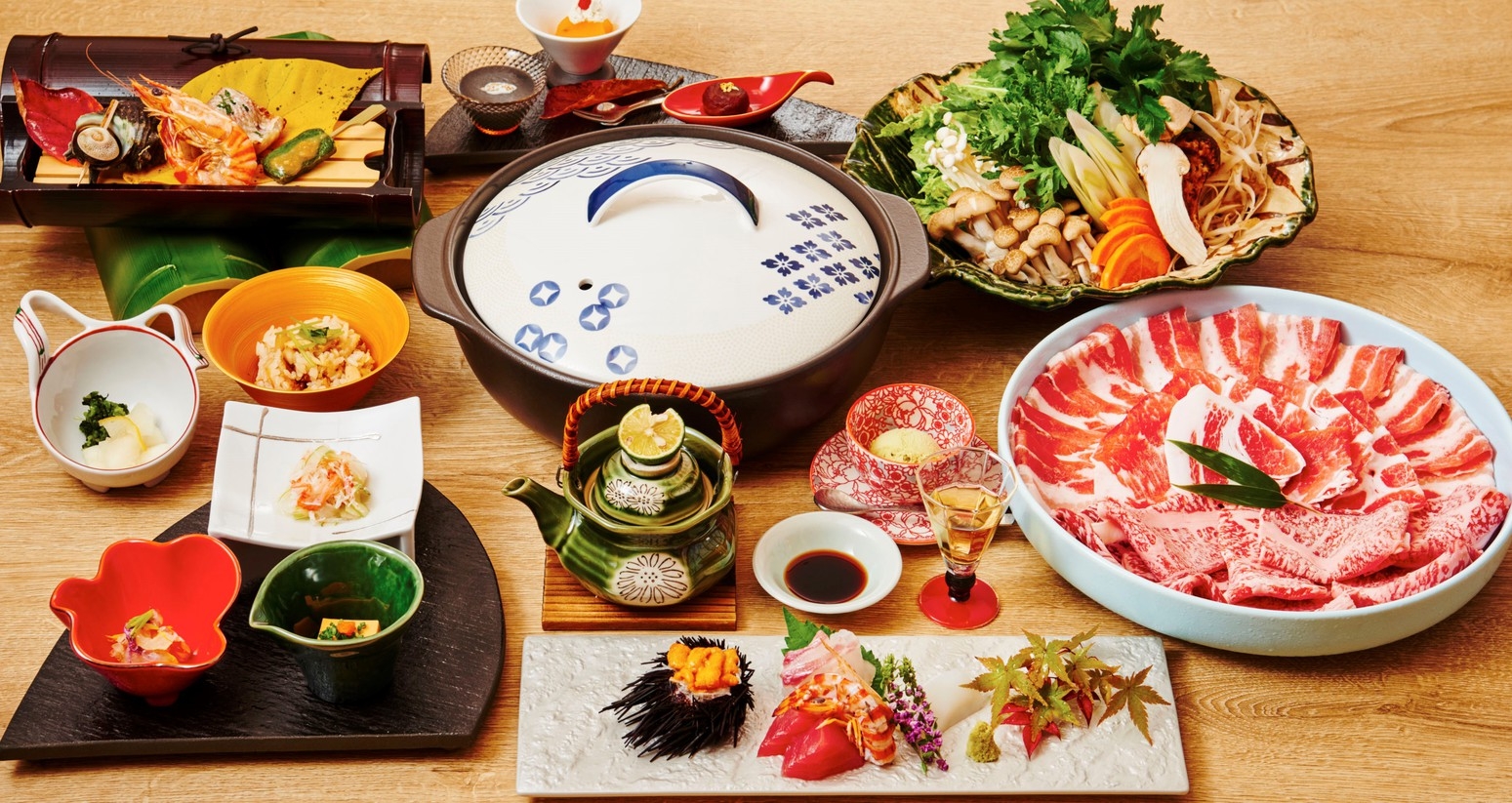 【南の宝箱　鹿児島】食事無料グレードUP＆ワンドリンク！黒毛和牛×黒豚食べ比べしゃぶしゃぶ懐石プラン