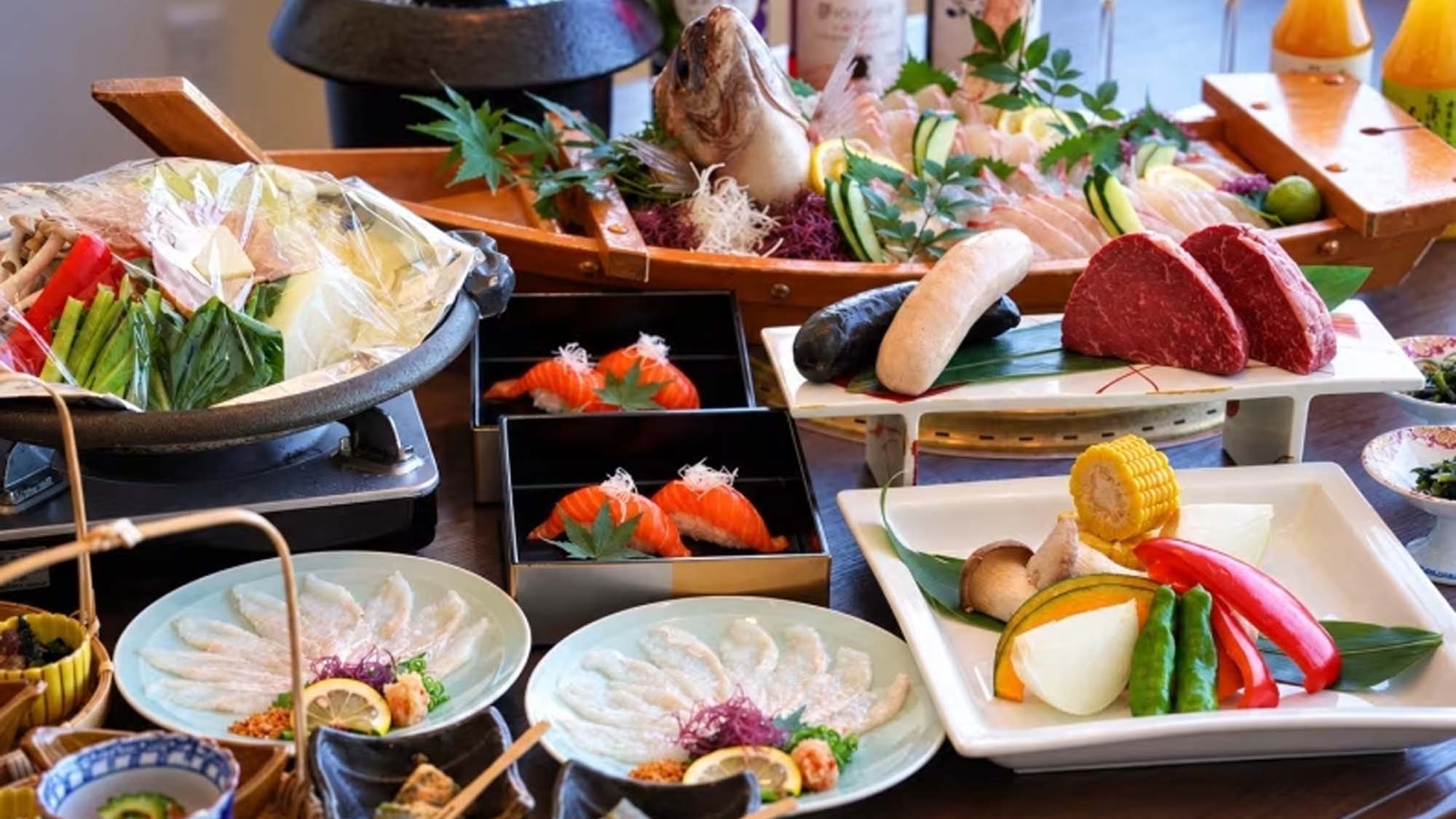 【地元食材を味わう】宗像牛×あなご×ジャパンサーモン　生け簀で鯛すくい体験＆豪華船盛り！【1泊夕食】