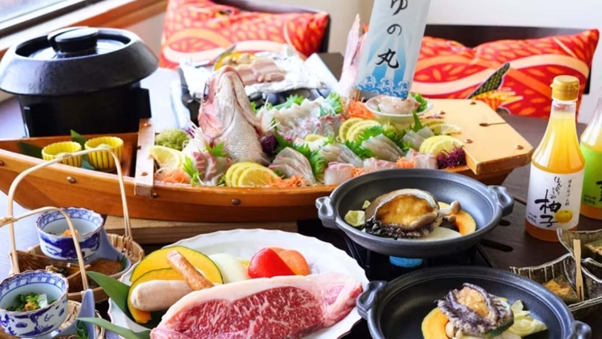 ＜平日がおトク＞【個室ダイニング】鯛すくい体験（活き造り）＋鮑踊り＋ステーキ！グルメプラン／1泊夕食
