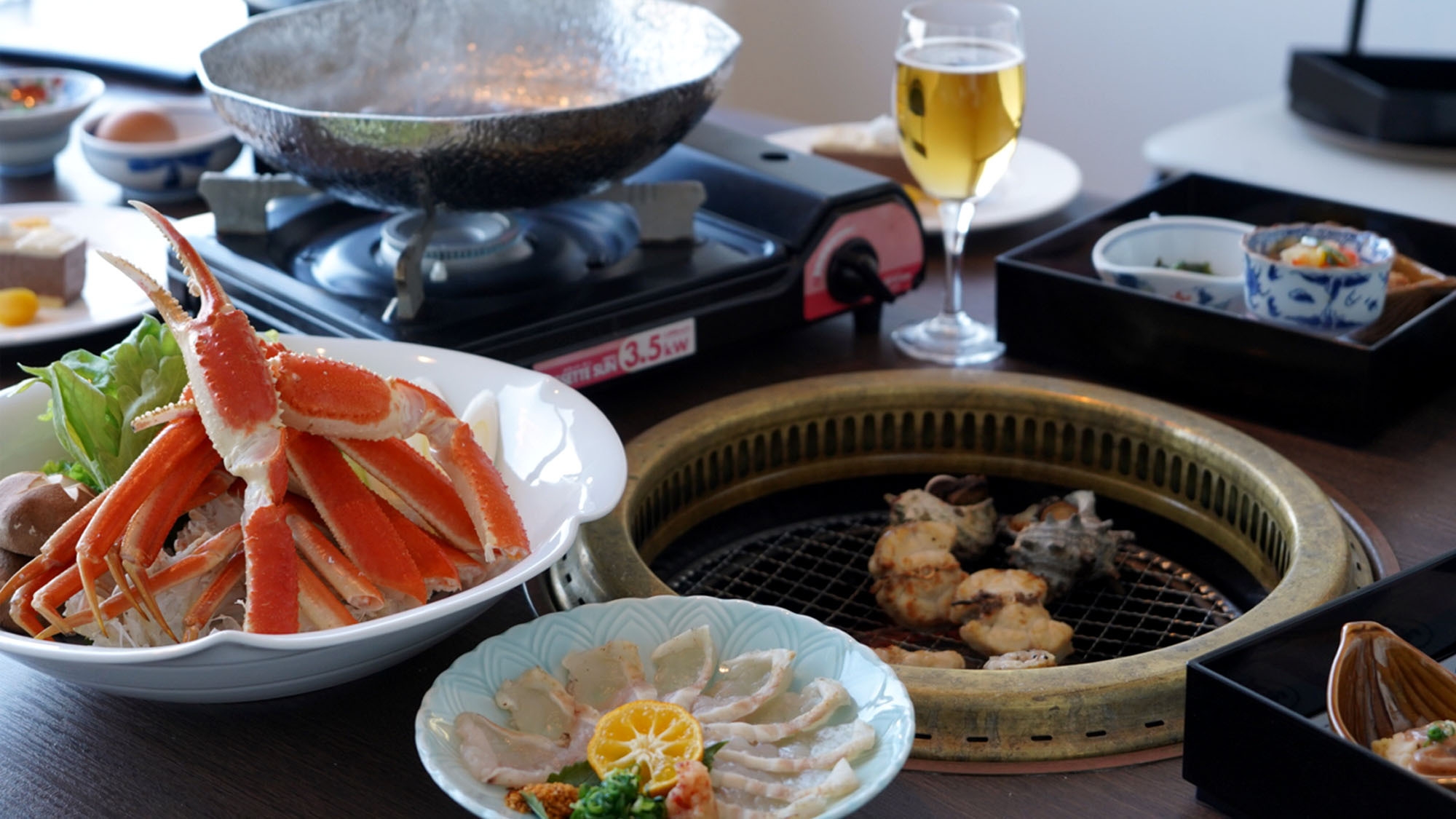 【ふぐ蟹合戦】旨味たっぷり蟹しゃぶ＆香ばしい焼きふぐ！冬の二大味覚Wメインの極上海鮮グルメプラン