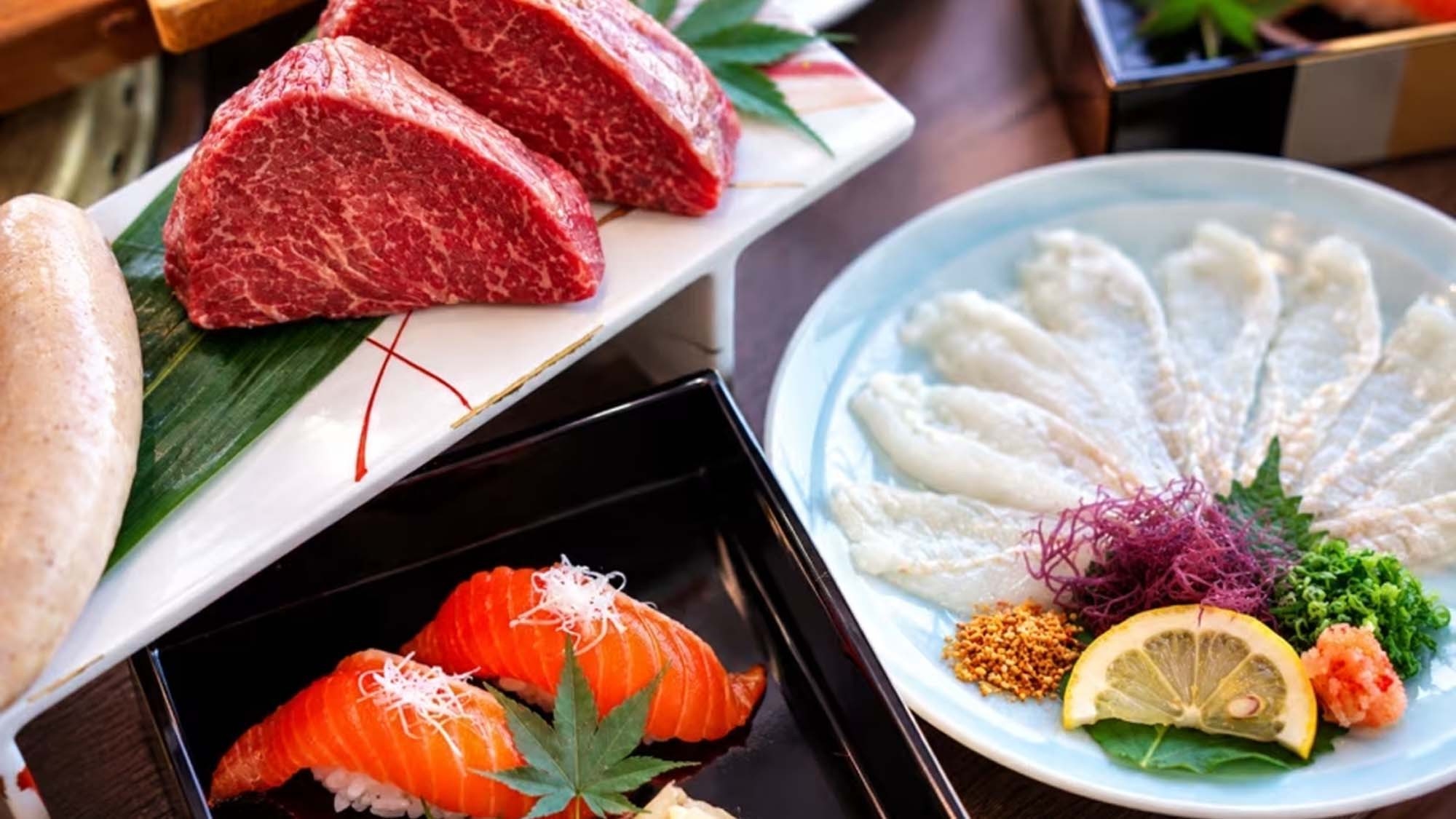【地元食材を味わう】宗像牛×あなご×ジャパンサーモン　生け簀で鯛すくい体験＆豪華船盛り！【1泊夕食】