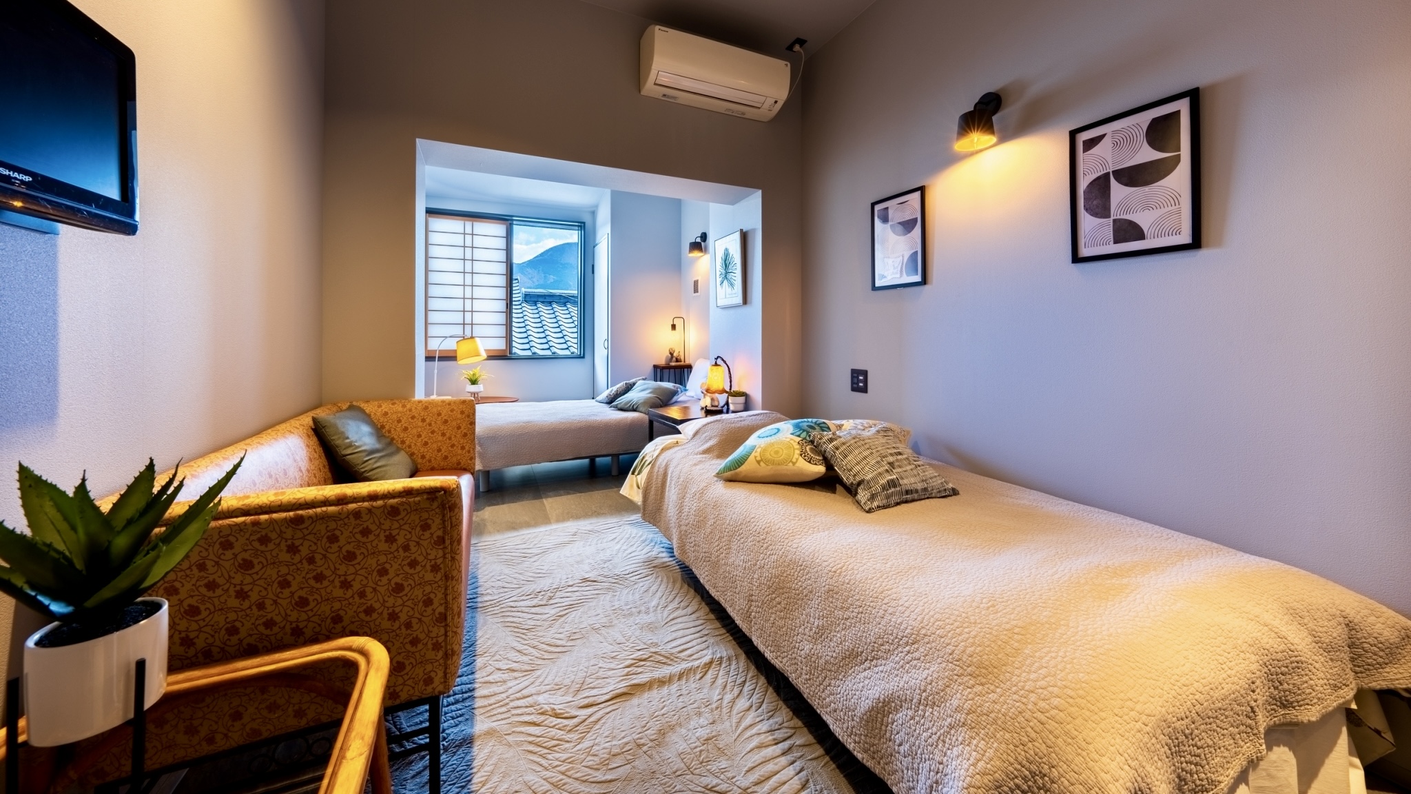 【洋館】9号室・洋室／ツイン　シングルベット&times;2台