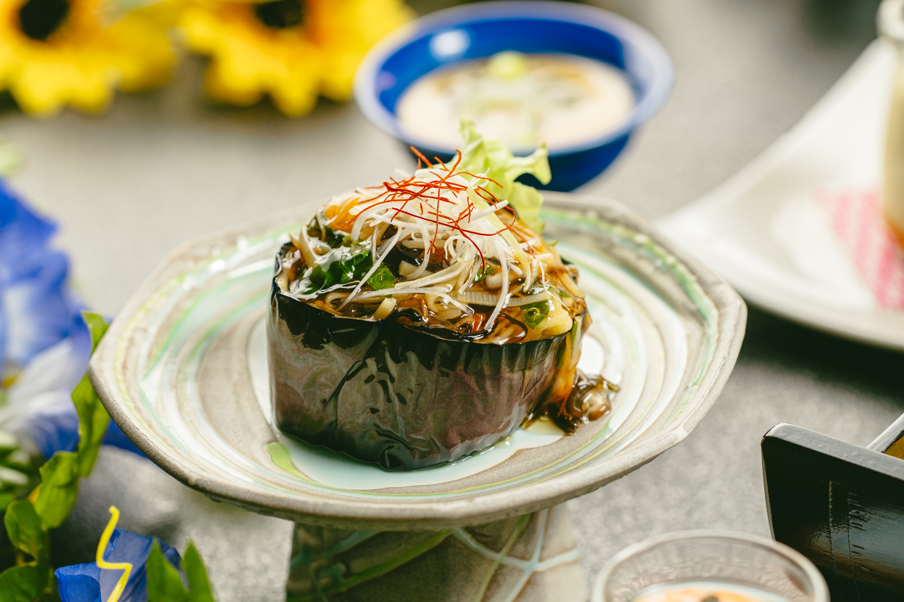 当館一番人気「岩手純情牛コース」米茄子