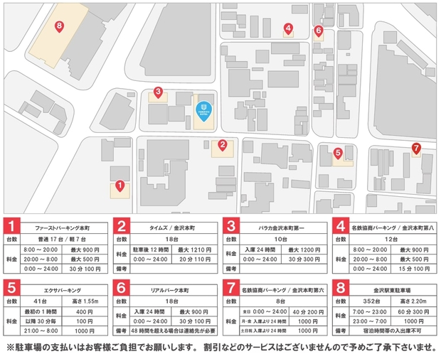 近隣コインパーキング案内　※当ホテルに駐車場はございません