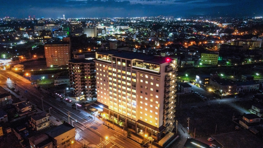 函館湯の川温泉 海と灯/ヒューイットリゾート 上空外観