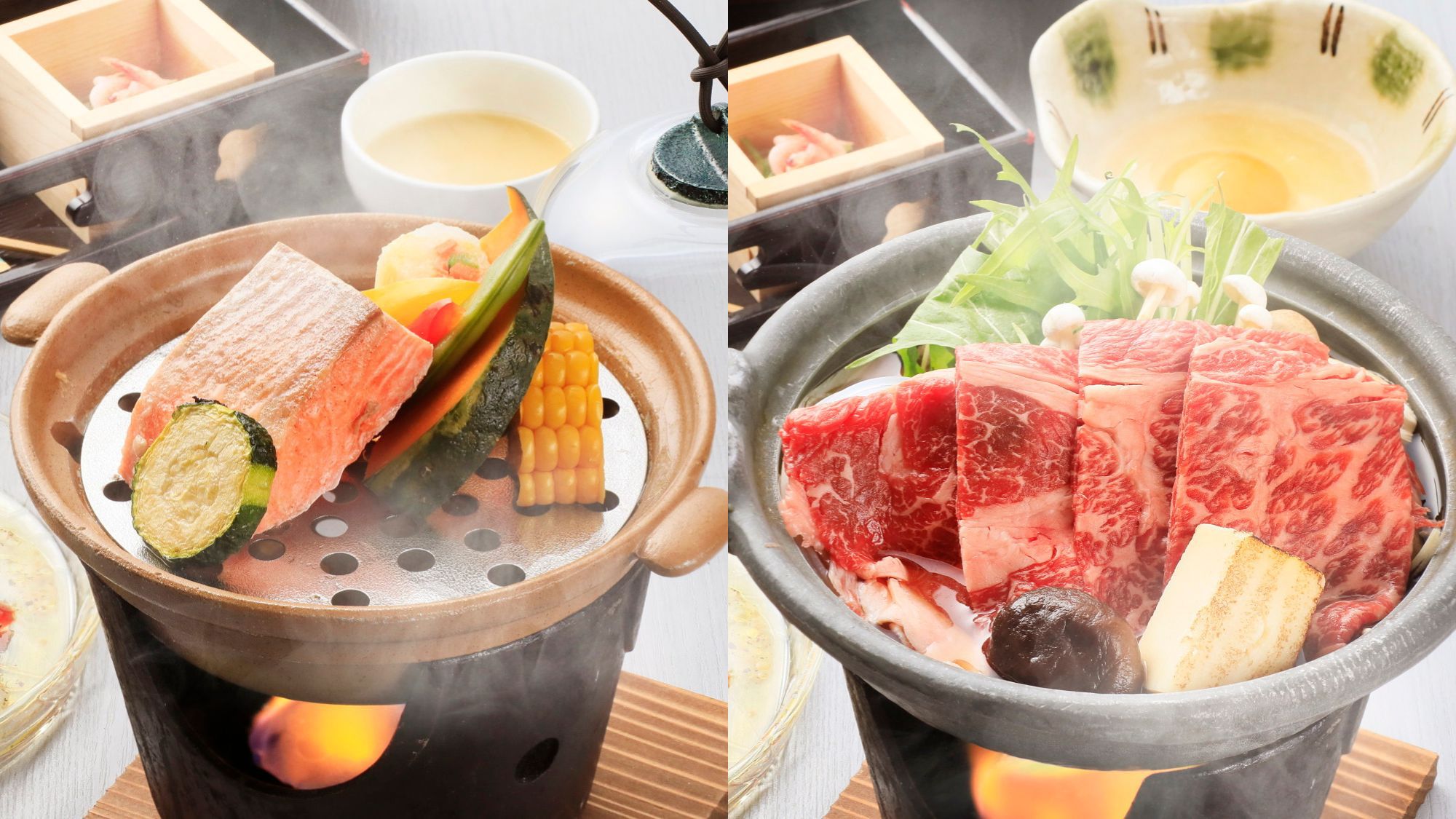 【お食事】選べる1品は全3種からお選びいただけます（魚・牛・季節の逸品）　※一例