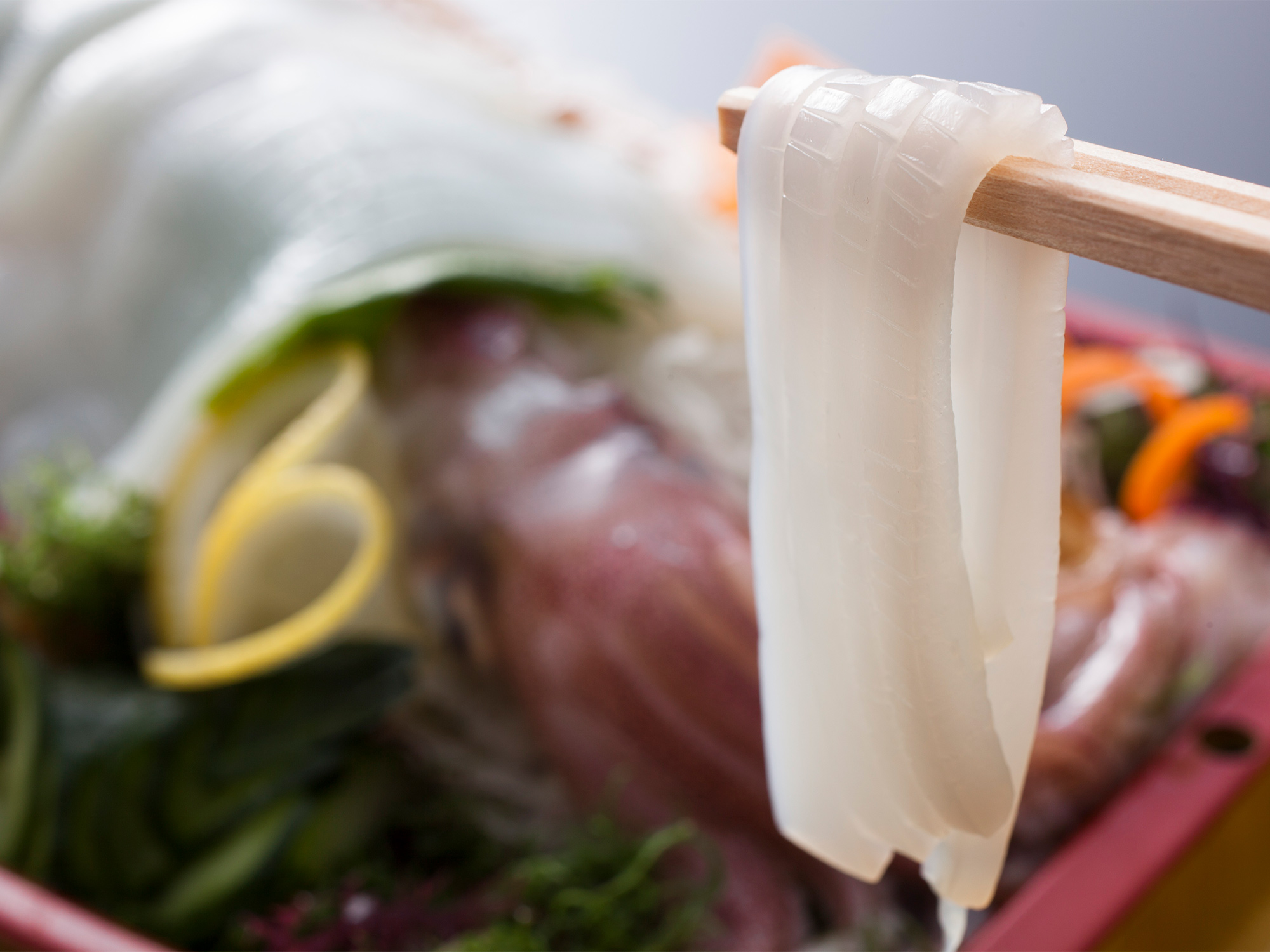 白イカ姿造り(箸持ち上げ)