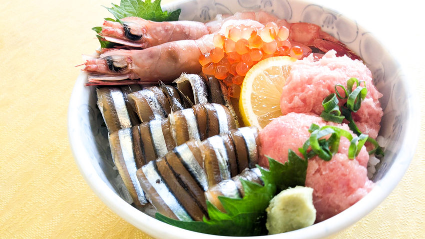 【夕食付】甑島で水揚げされた名物のキビナゴとタカエビを盛り付けました！〜海鮮丼の夕食プラン〜