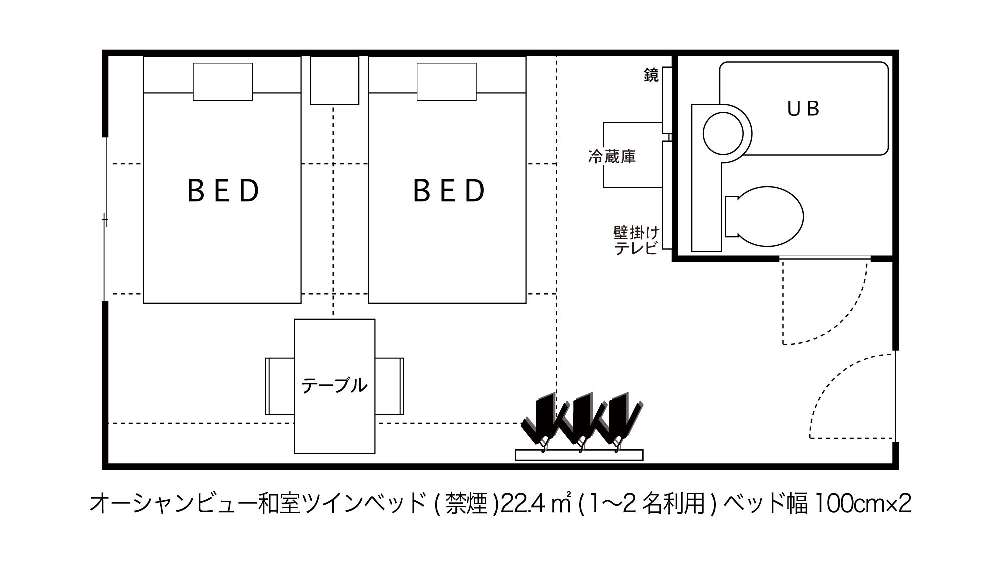 オーシャンビュー　和室ツインベット（禁煙）間取り