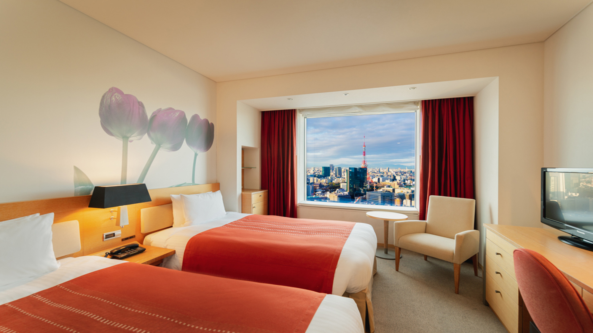 【ツイン 東京タワーサイド　22平米　ベッドサイズ：Ｗ 1,100 &times; 2台　定員：1～2名】