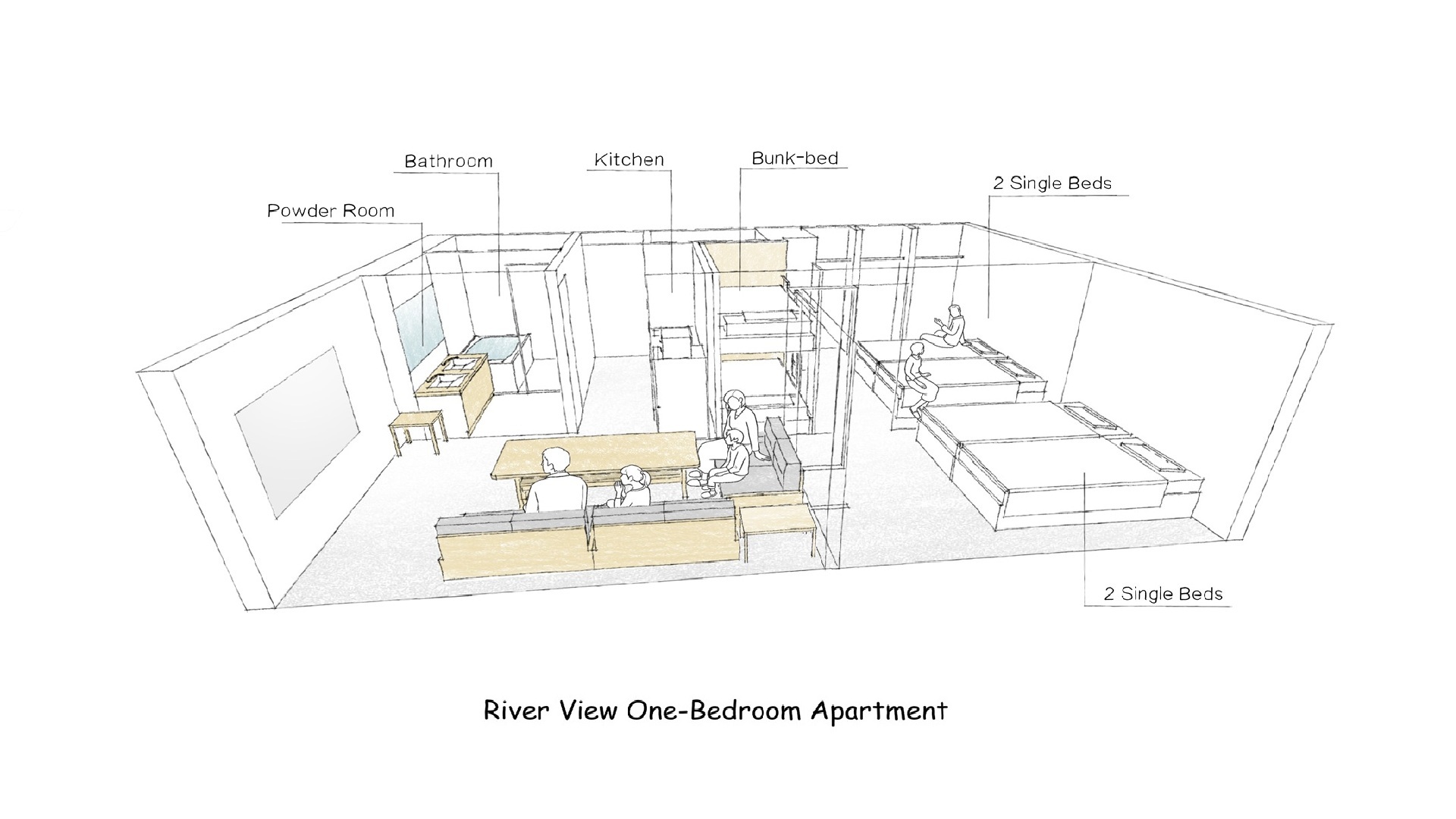 リバービュー1ベッドルームアパートメント 間取り図