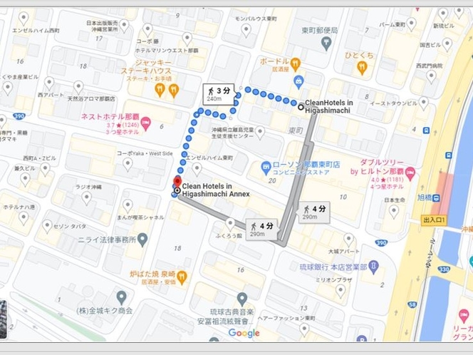 本館（Clean Hotels in Higashimachi)までの地図