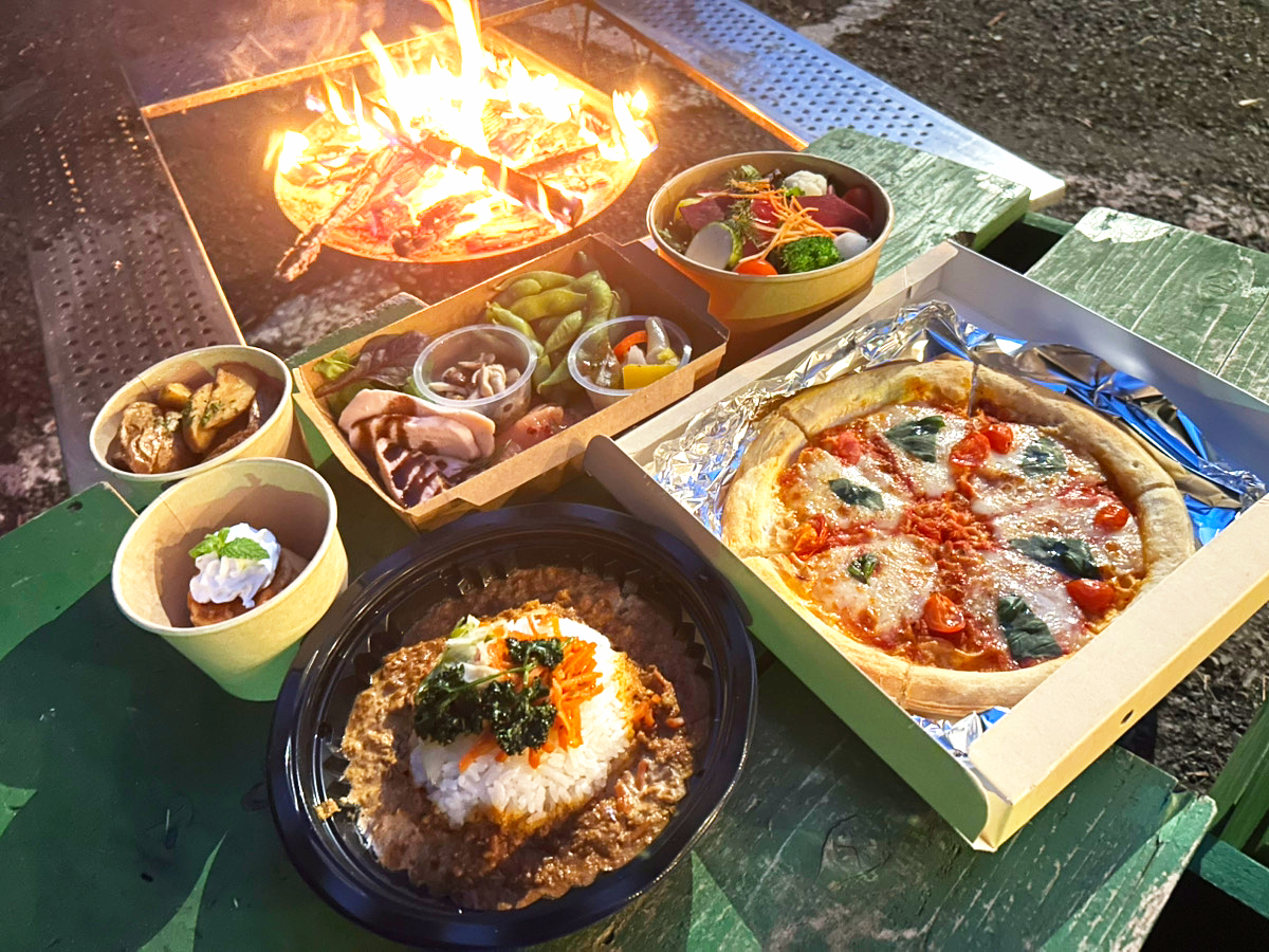 焚火やお部屋で楽しめるテイクアウト夕食も対応可