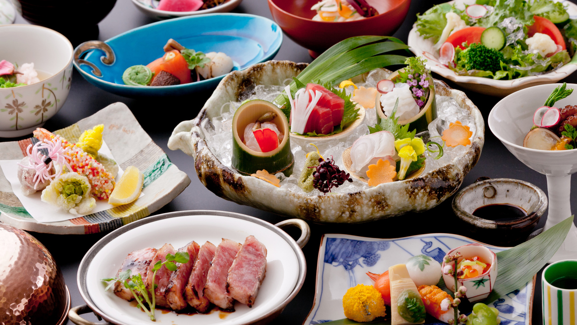 神戸BEEF網焼き付会席◆当館で一番人気の会席料理です。メイン料理はたっぷり120gの神戸牛！