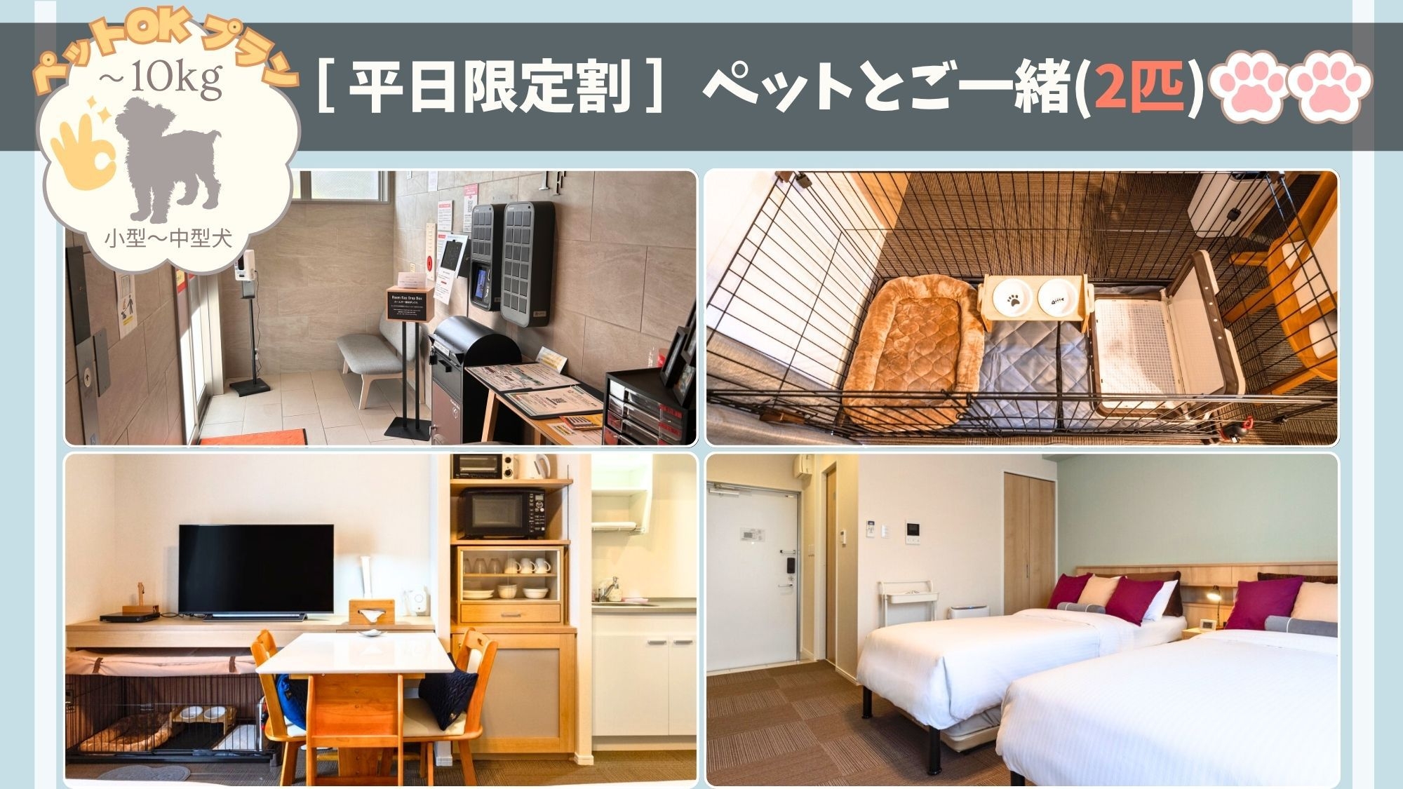 【平日限定割：ペットとご一緒】エンズ マシキ コンドホテル_ステイプラン（ワンちゃん2匹）