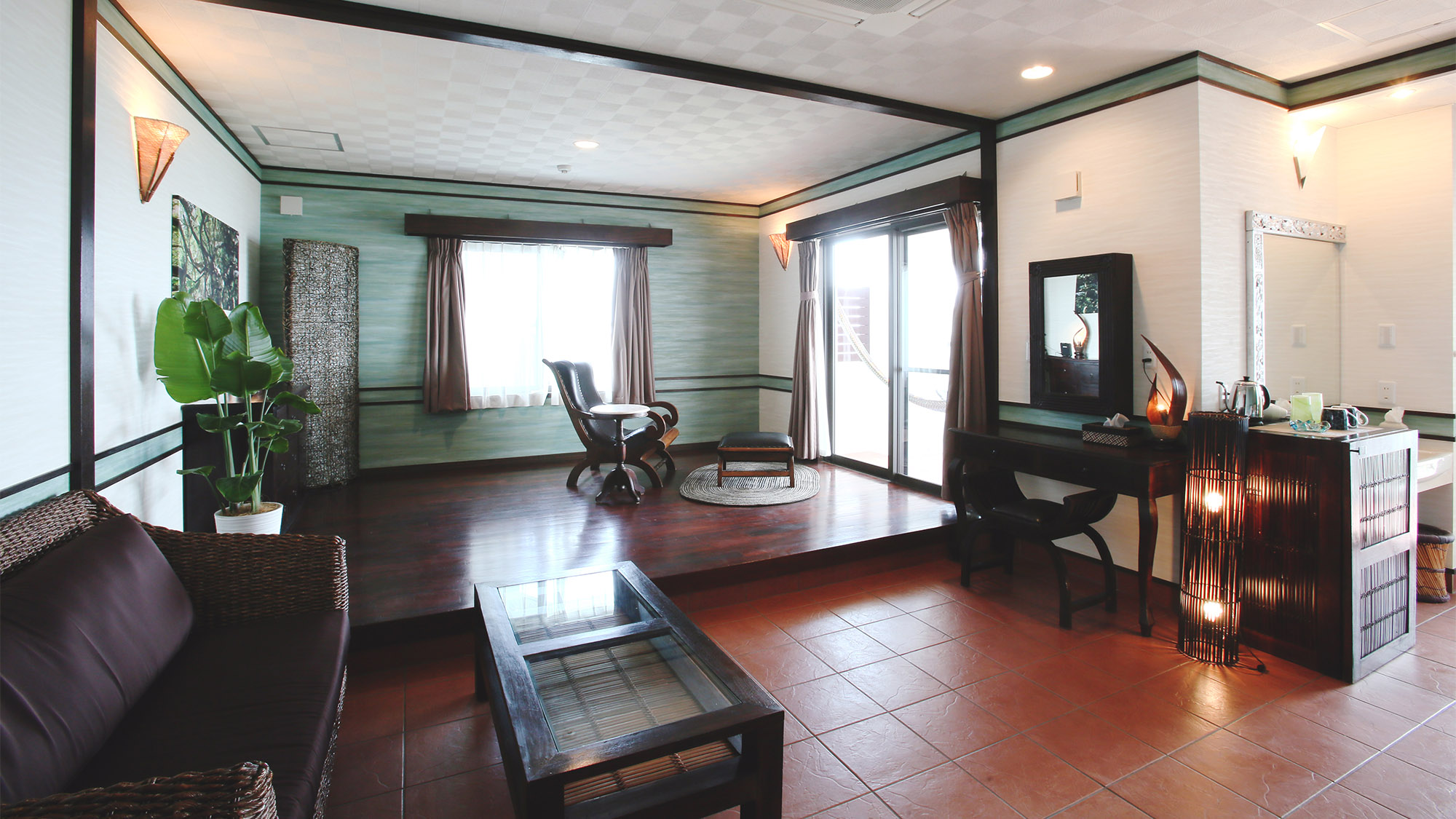 ・＜デラックスツインルーム　Fukugi＞バルコニーのハンモックに揺られてゆったりとお寛ぎください