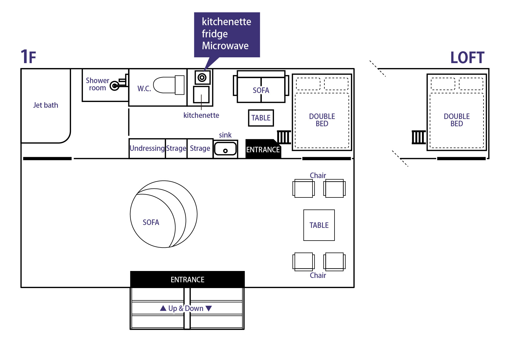 【星空リビング】ジャグジー付デラックスルーム間取り
