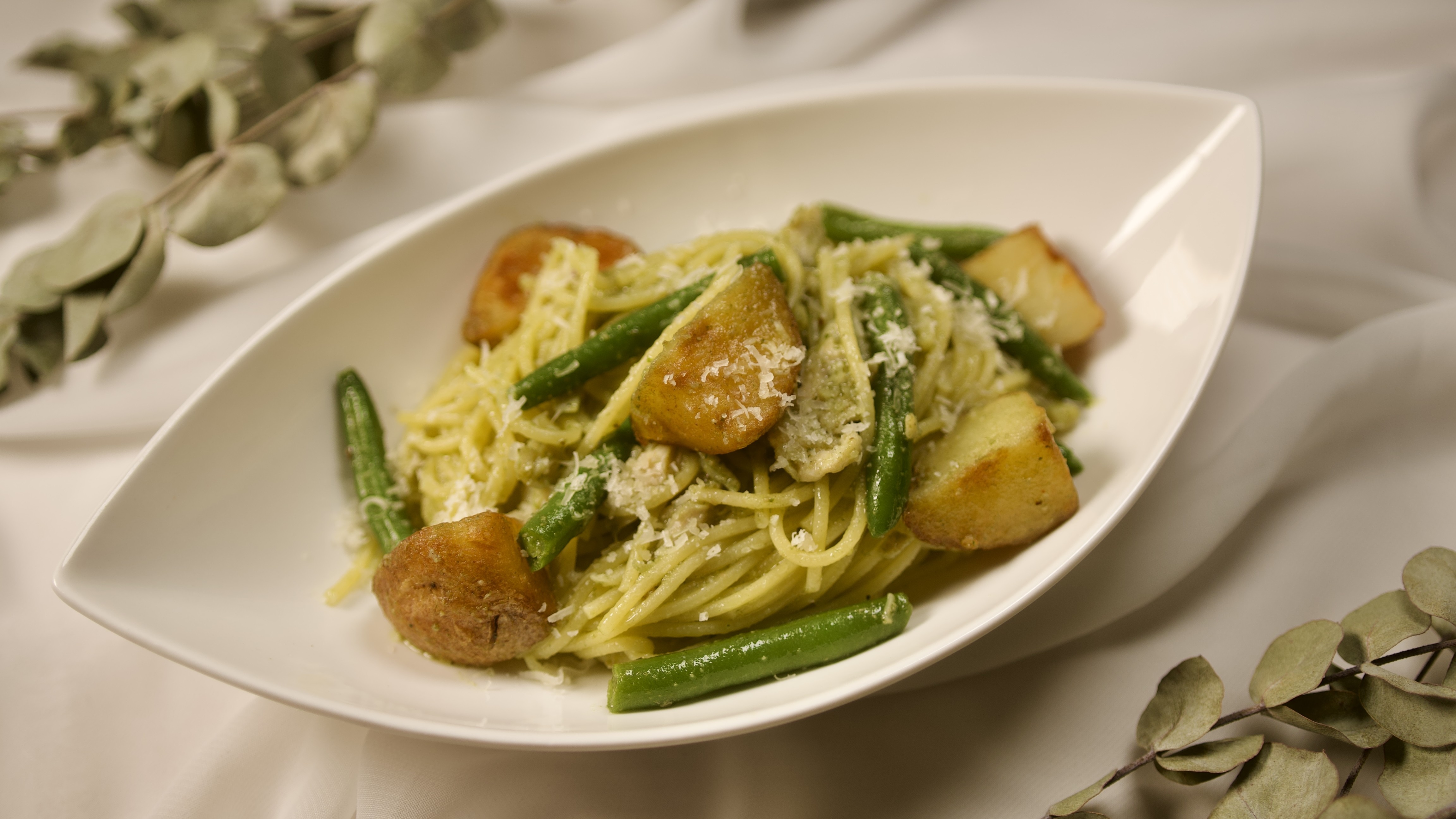 2026年冬　ポテトといんげんのバジルパスタ