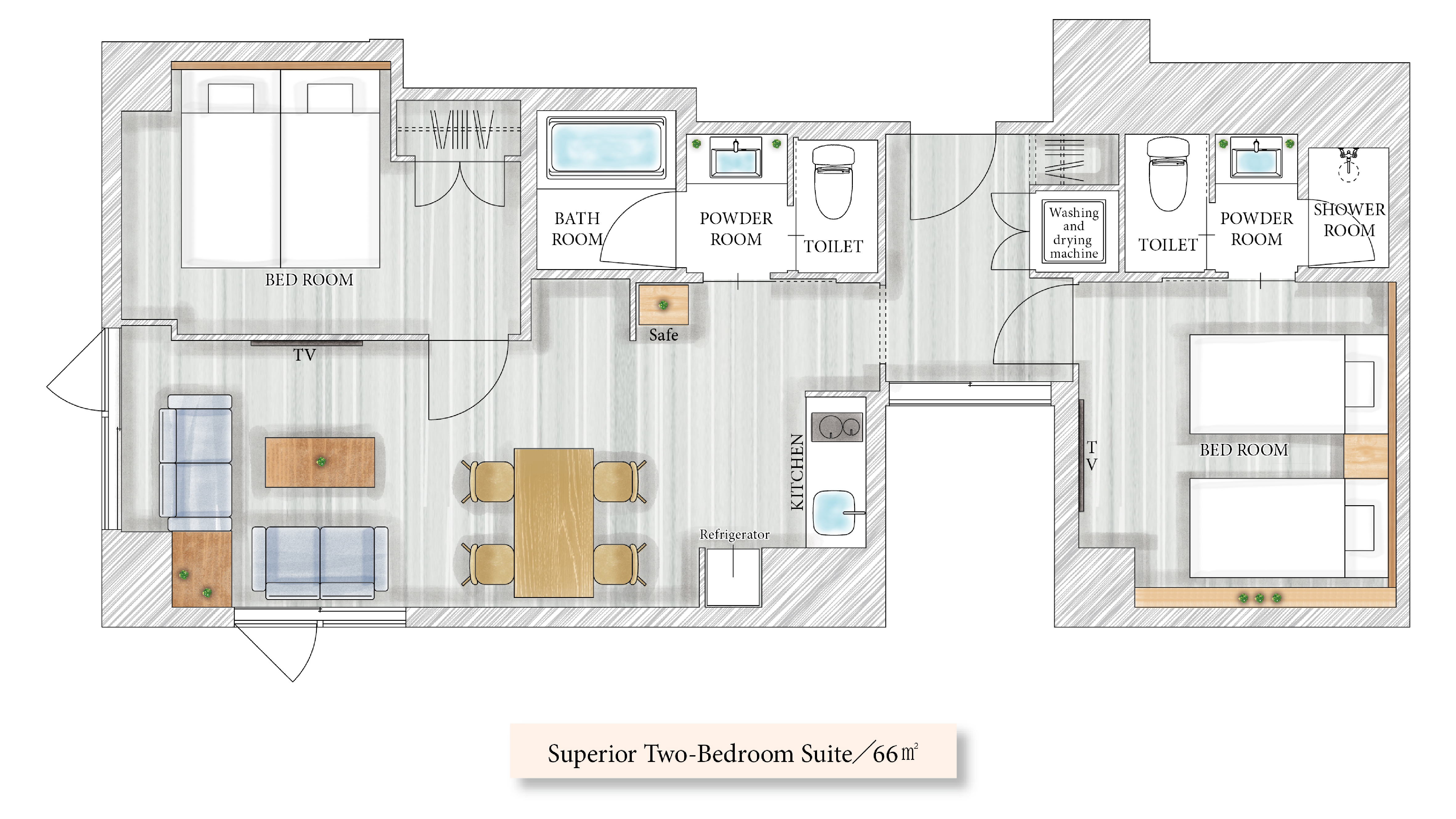 4名様にぴったりな2ベッドルーム（S2BR）