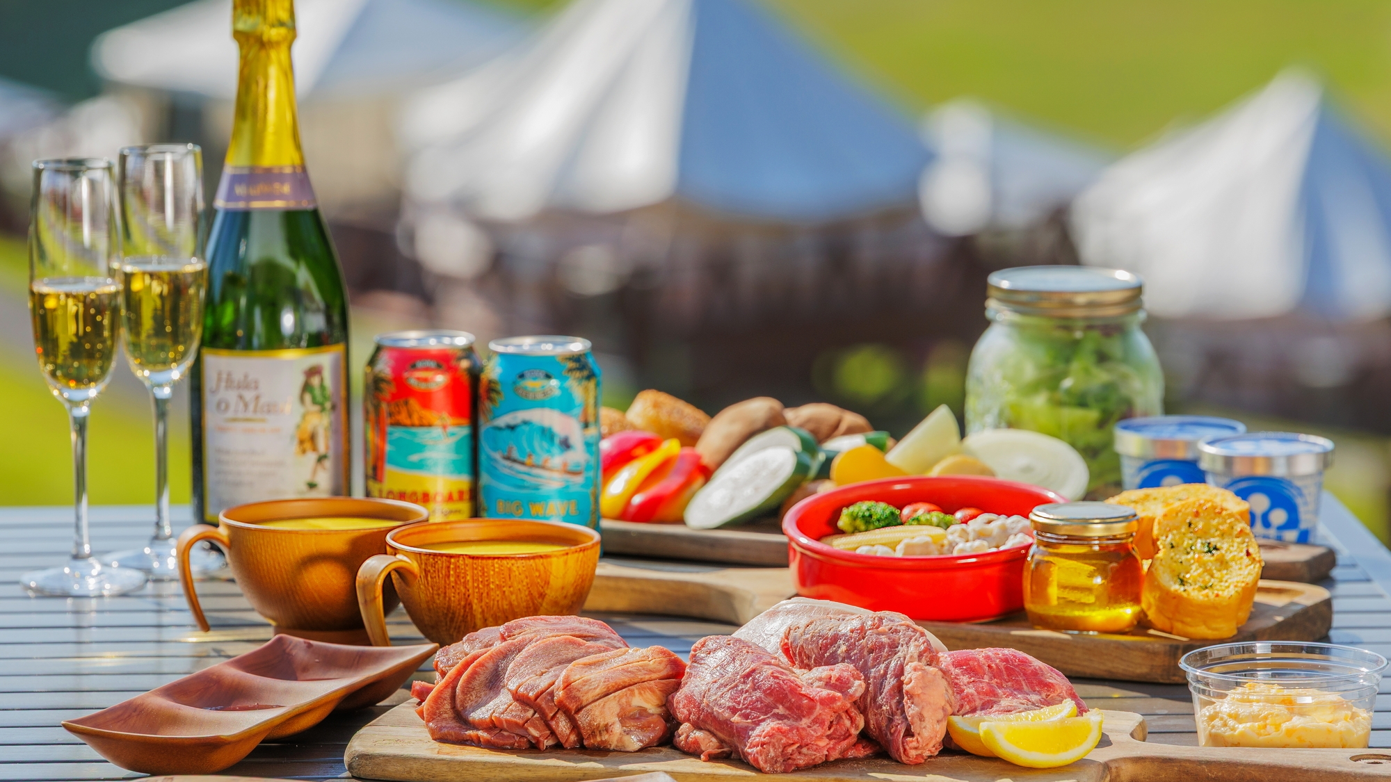 グランピングバーベキューイメージ（麓山高原豚・牛ハラミ・牛タン）