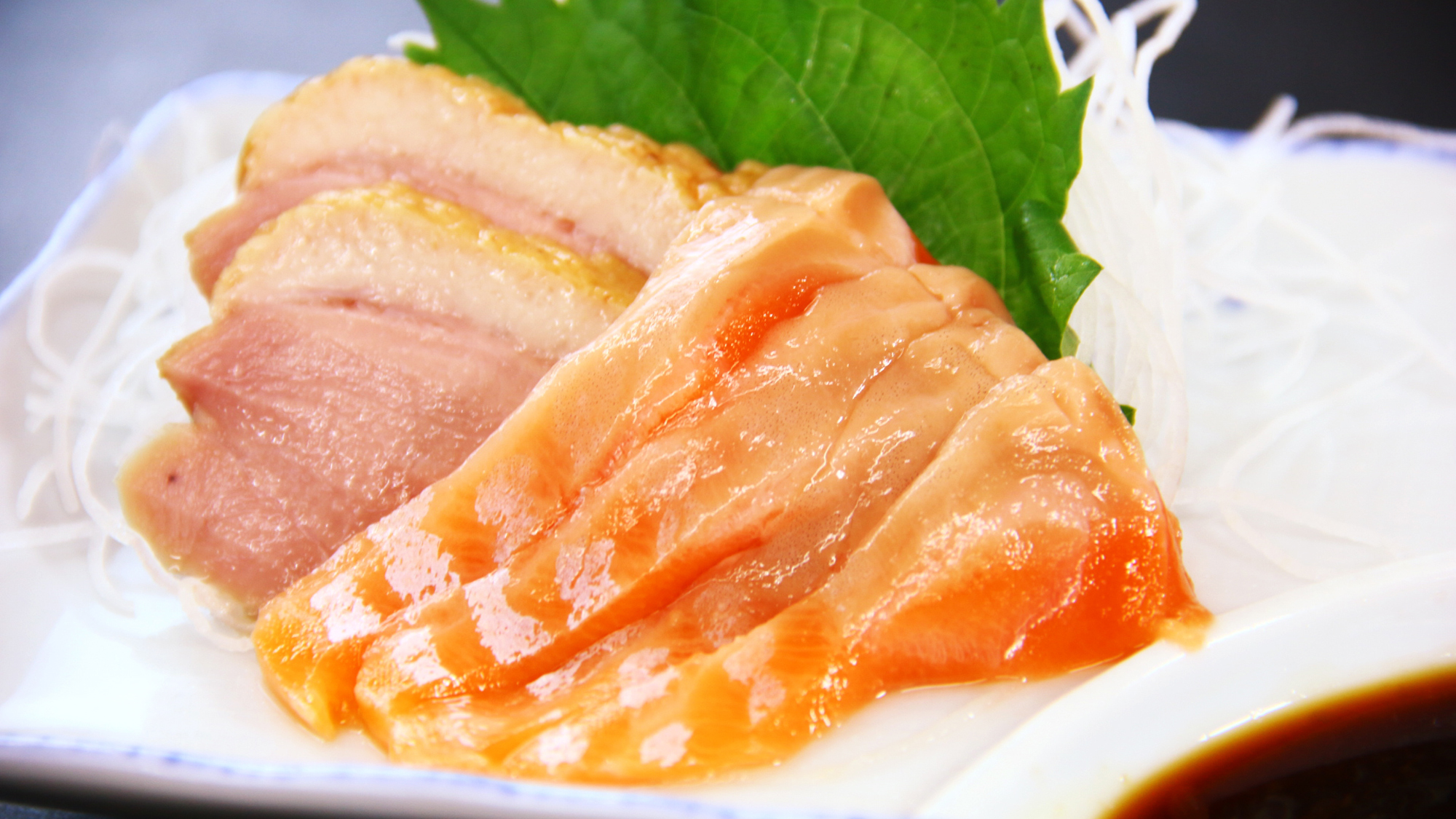 #【夕食】新鮮なお刺身と合鴨が美味