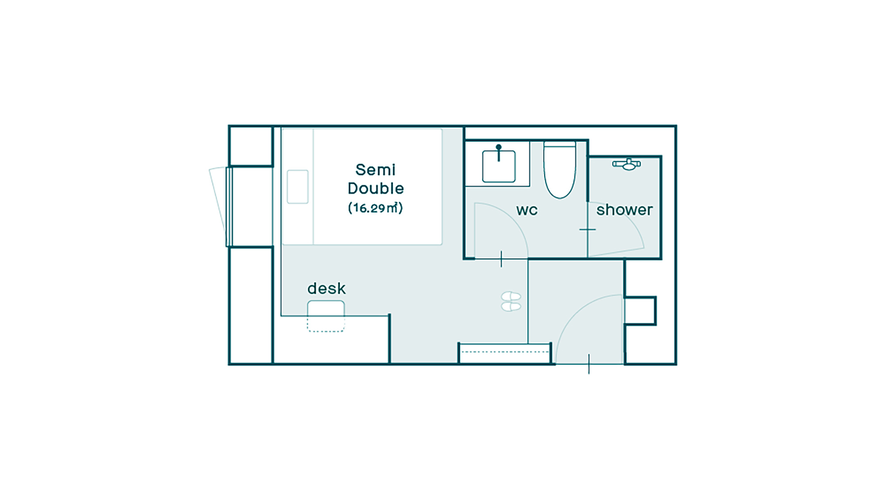 シングルルーム　※お部屋により形状が異なる場合がございます