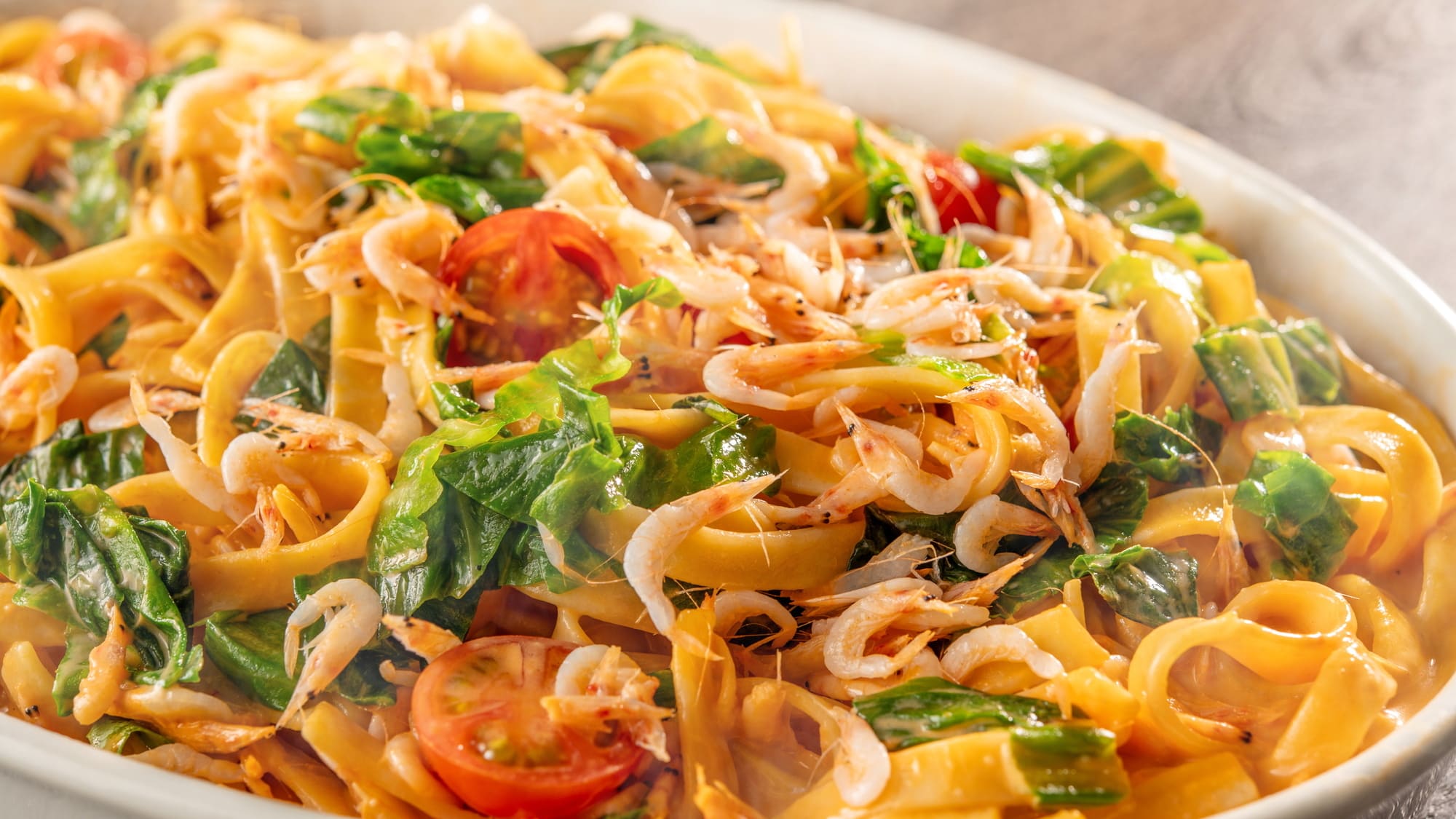 ディナービュッフェ：春メニュー 桜えびと春レタスのパスタ、クレマ・ディ・マーレ