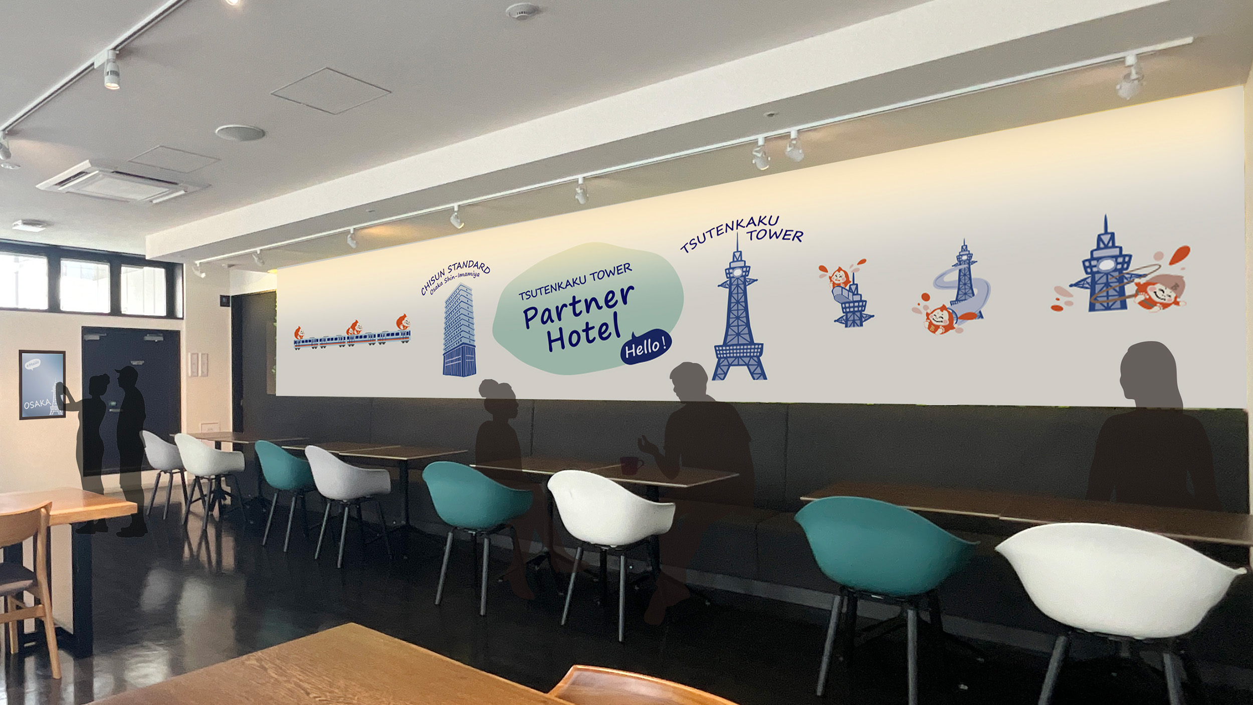 レストラン｜通天閣モチーフの装飾が目をひく、旅の気分を盛り上げる空間。