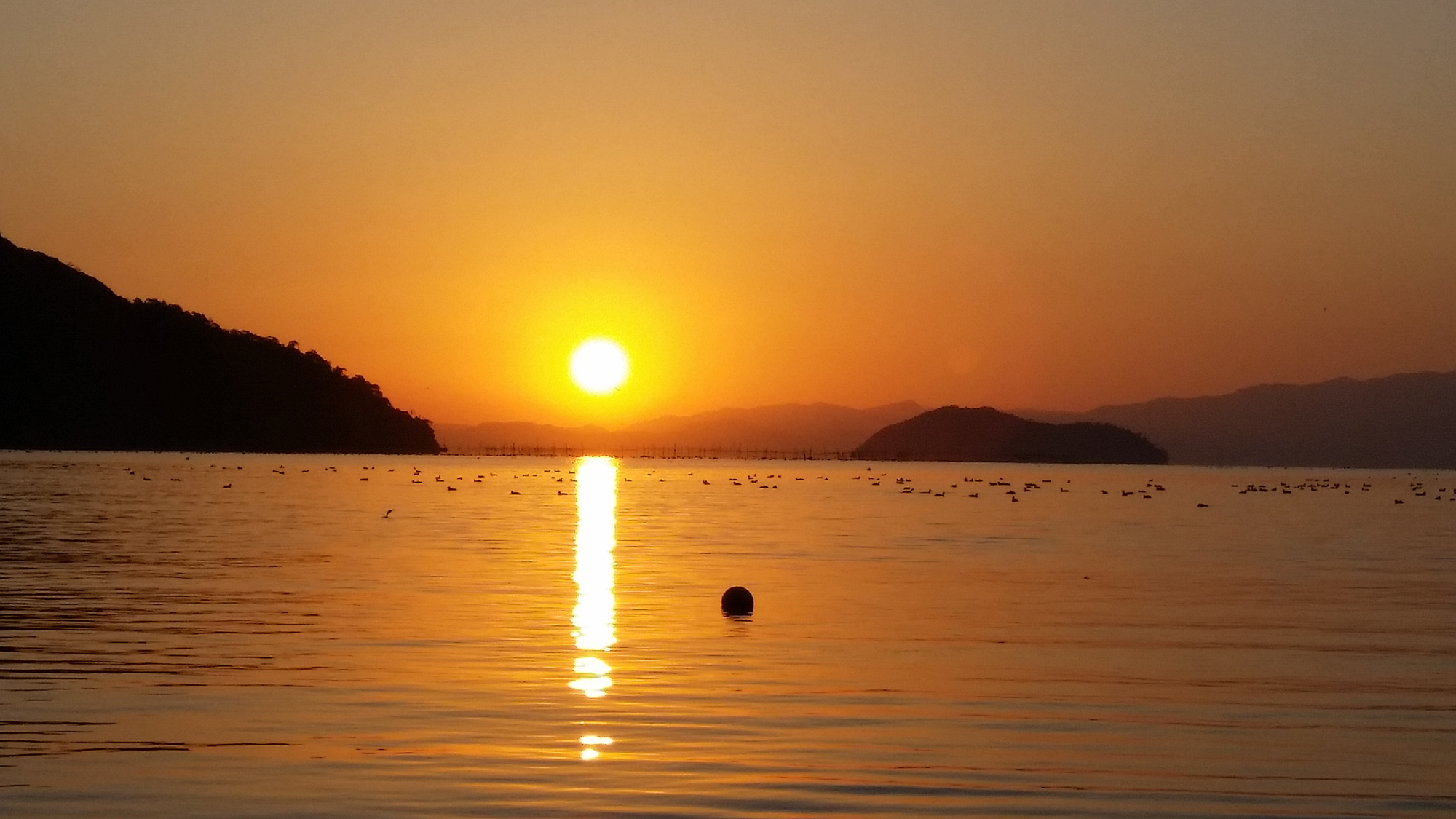 琵琶湖浜辺からの朝日