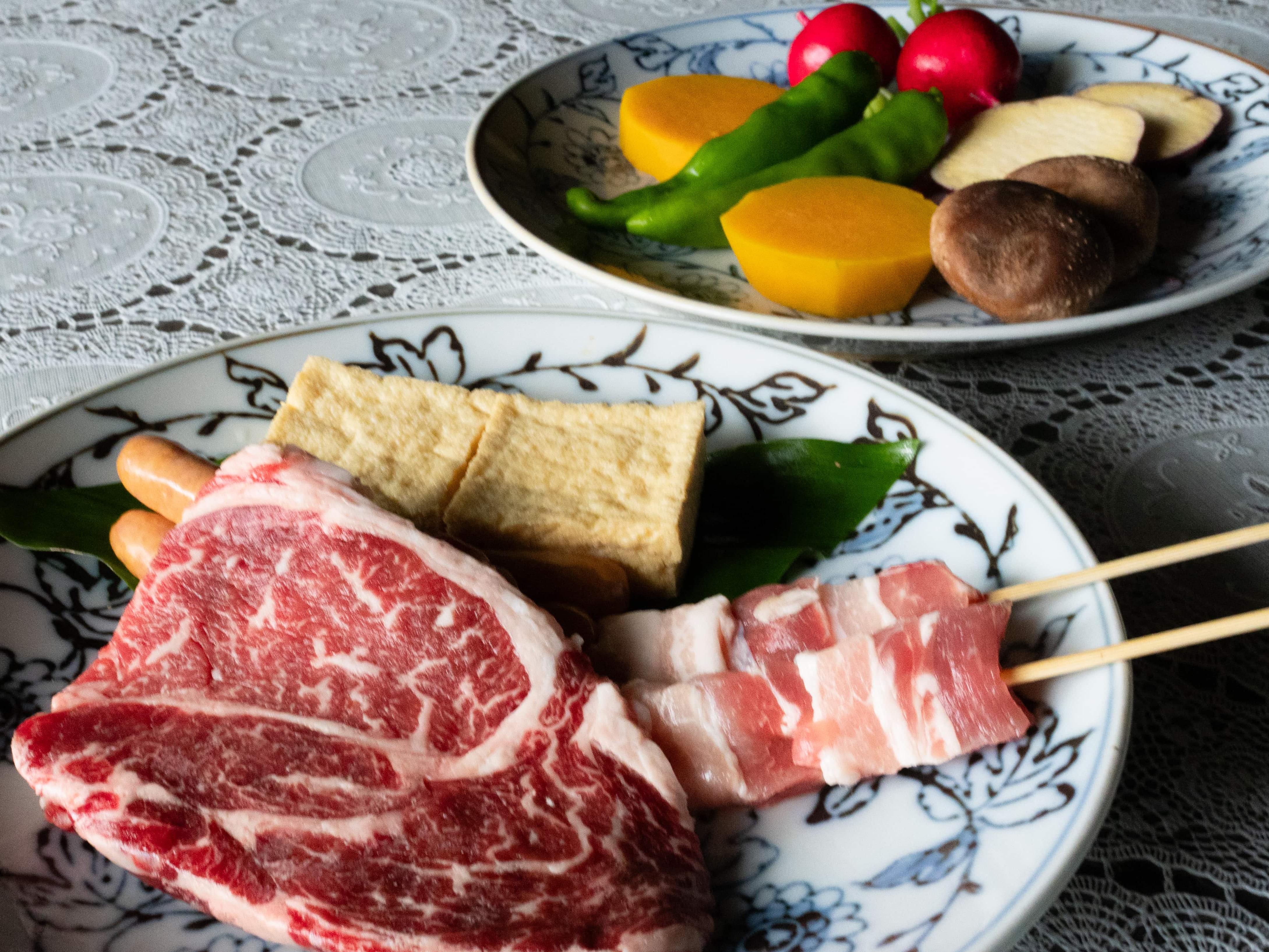 夕食（地のお野菜とお肉のバーベキューセット）このほか、前菜・ごはん・デザート付き