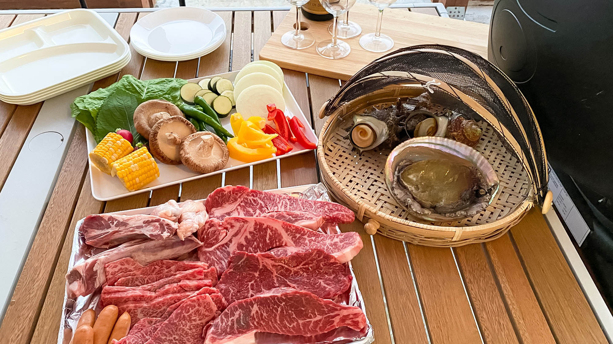 【夕食付】バーベキュー食材付！静岡県産伊豆牛のステーキ肉と地元の海鮮をBBQで堪能